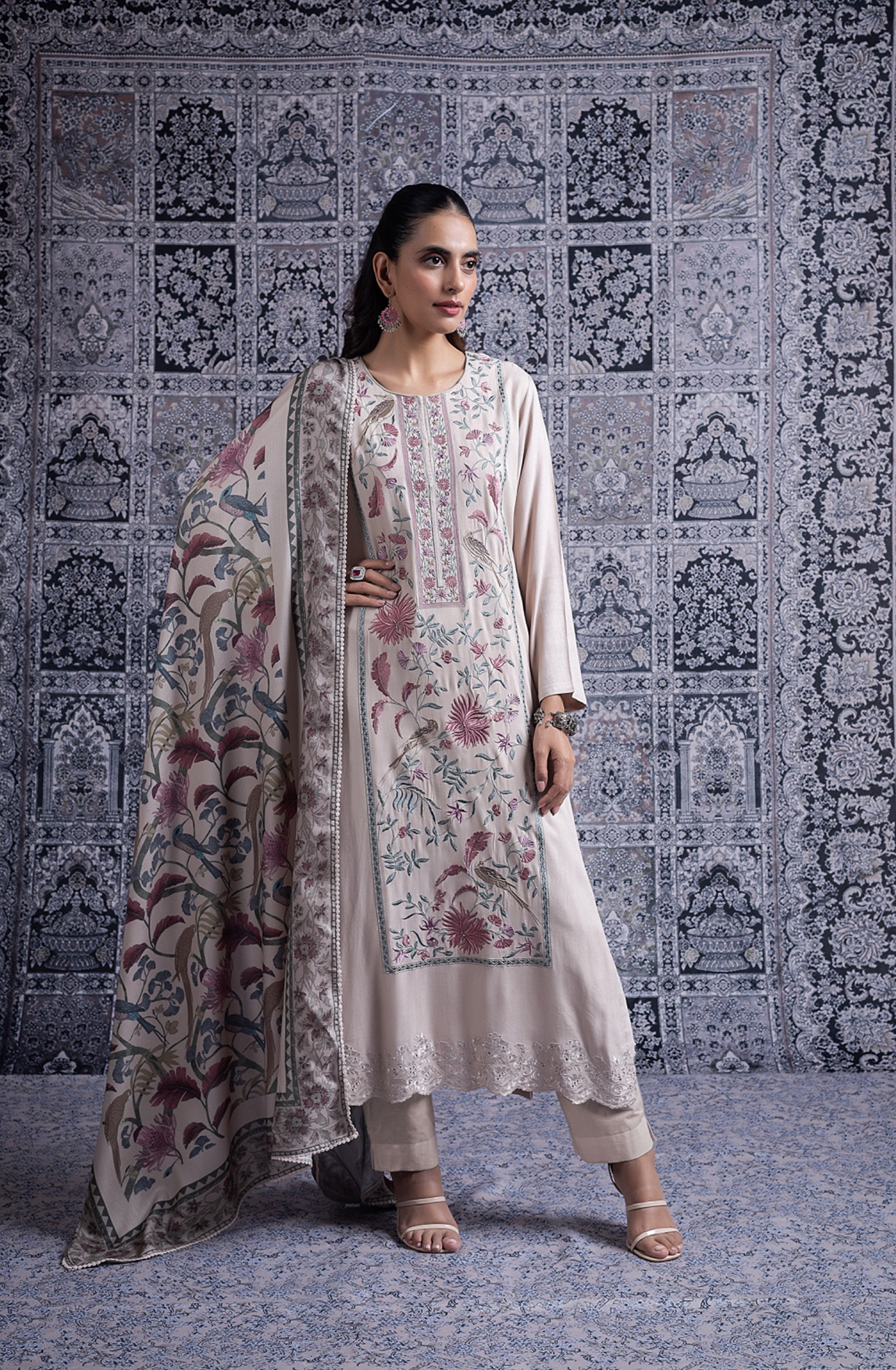 Green Pure Pashmina Suit Set with Pashmina Dupatta - JAN2100B