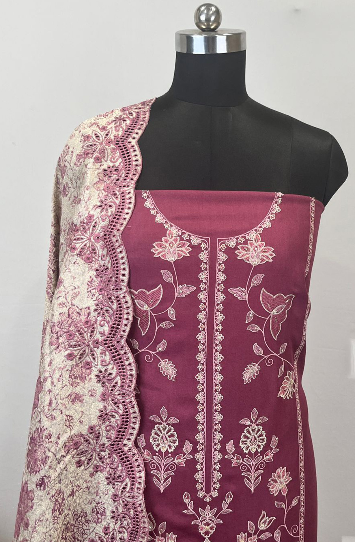 Wine Spun Suit set with Brocade Dupatta- WEPSH1018-2B