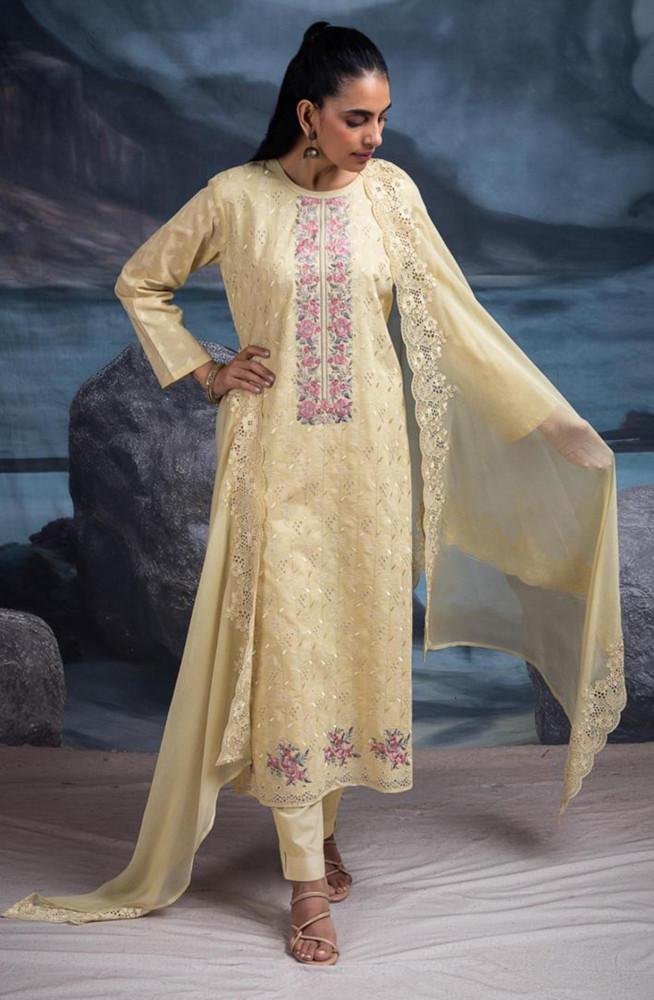 Image of Yellow Pure Cotton Butta Beautiful Suit Set with Dupatta - TANNSF134A