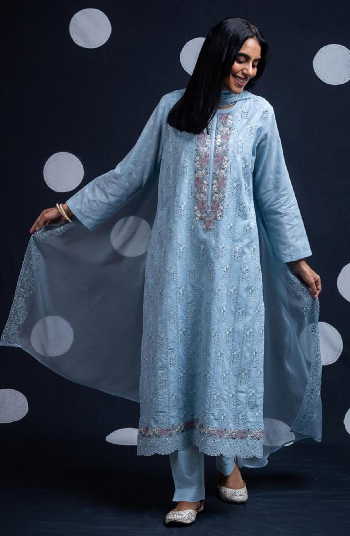 Blue Pure Cotton Butta Beautiful Suit Set with Dupatta - TANNSF132A