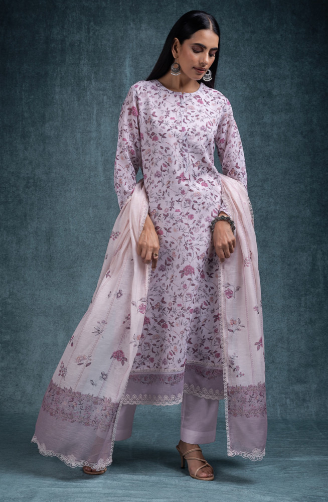 Image of Pink Linen beautiful Suit Set with Dupatta - INRNSP107B
