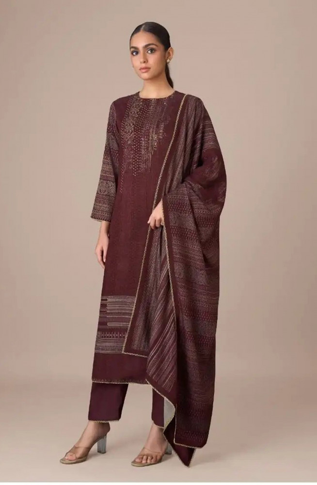Image of Wine Pashmina Digital Printed Suit with Dupatta - CLA8661B