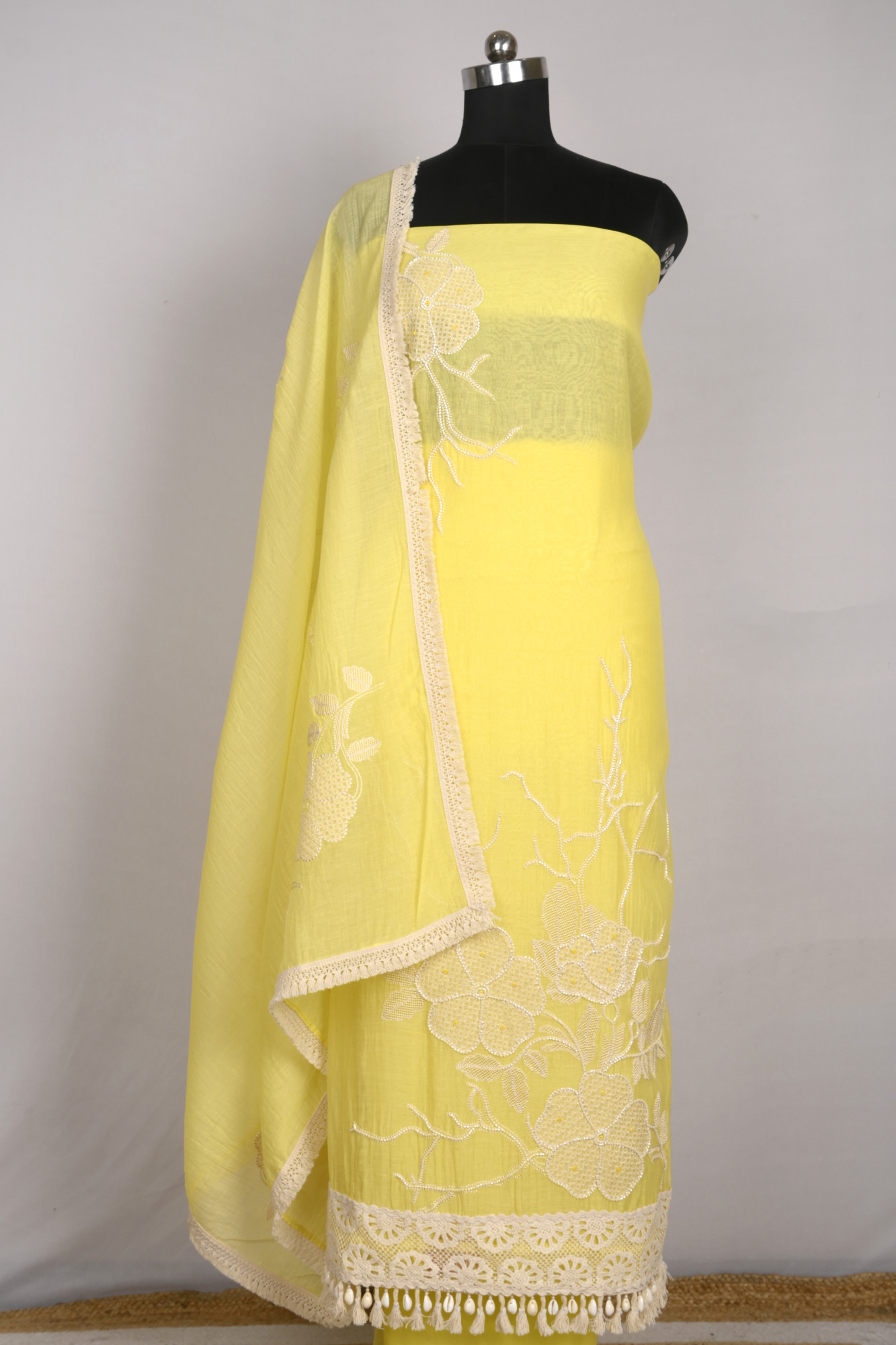 Yellow Mul Chanderi Beautiful Suit Set with Dupatta - 1001-JHU1727