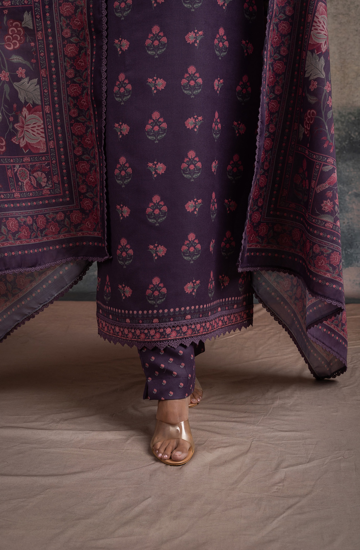 Purple Pashmina Digital Printed Suit Set with Dupatta - SUF2136A