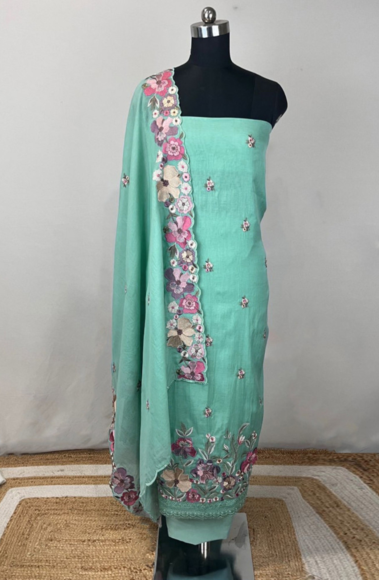 Blue Linen Unstitched Beautiful Suit Set with Dupatta - 131-EE5242A