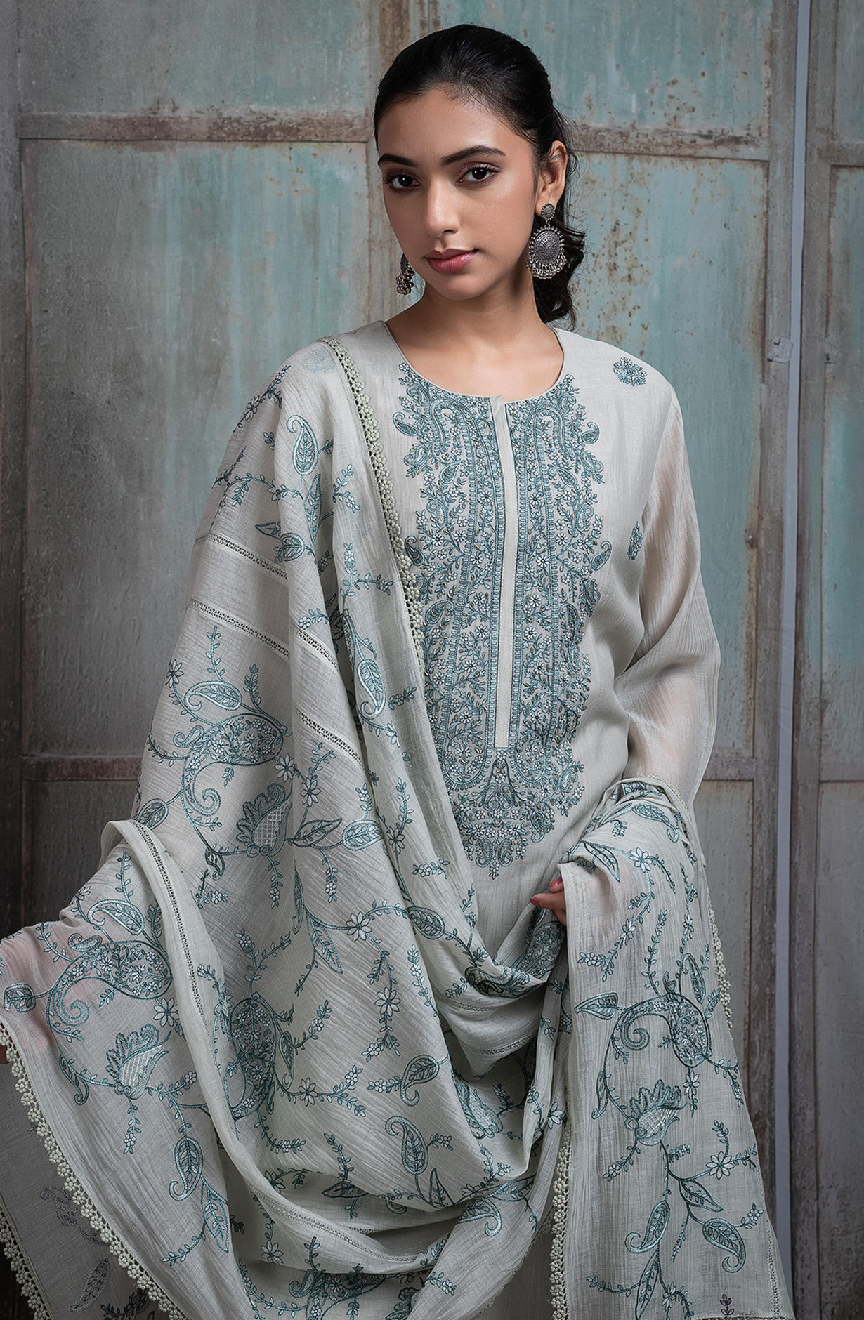 Bottle Green Pure mul chanderi Embroidered Suit Set with Dupatta - R157-SPR2597A