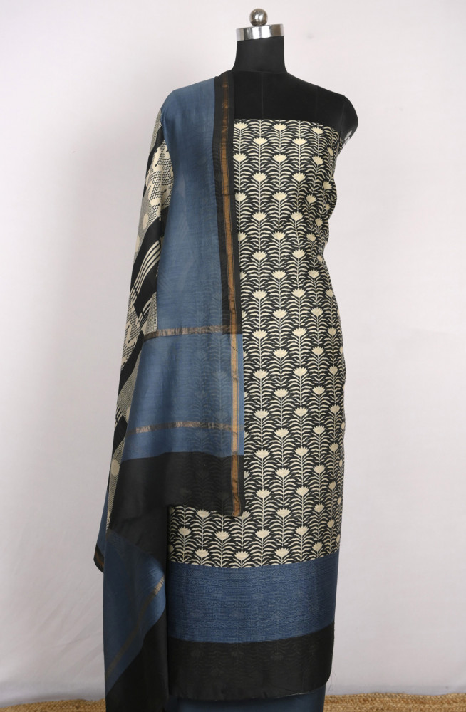 Image of Blue Maheshwari Beautiful Suit Set with Dupatta - 811-S151-445-119-2B