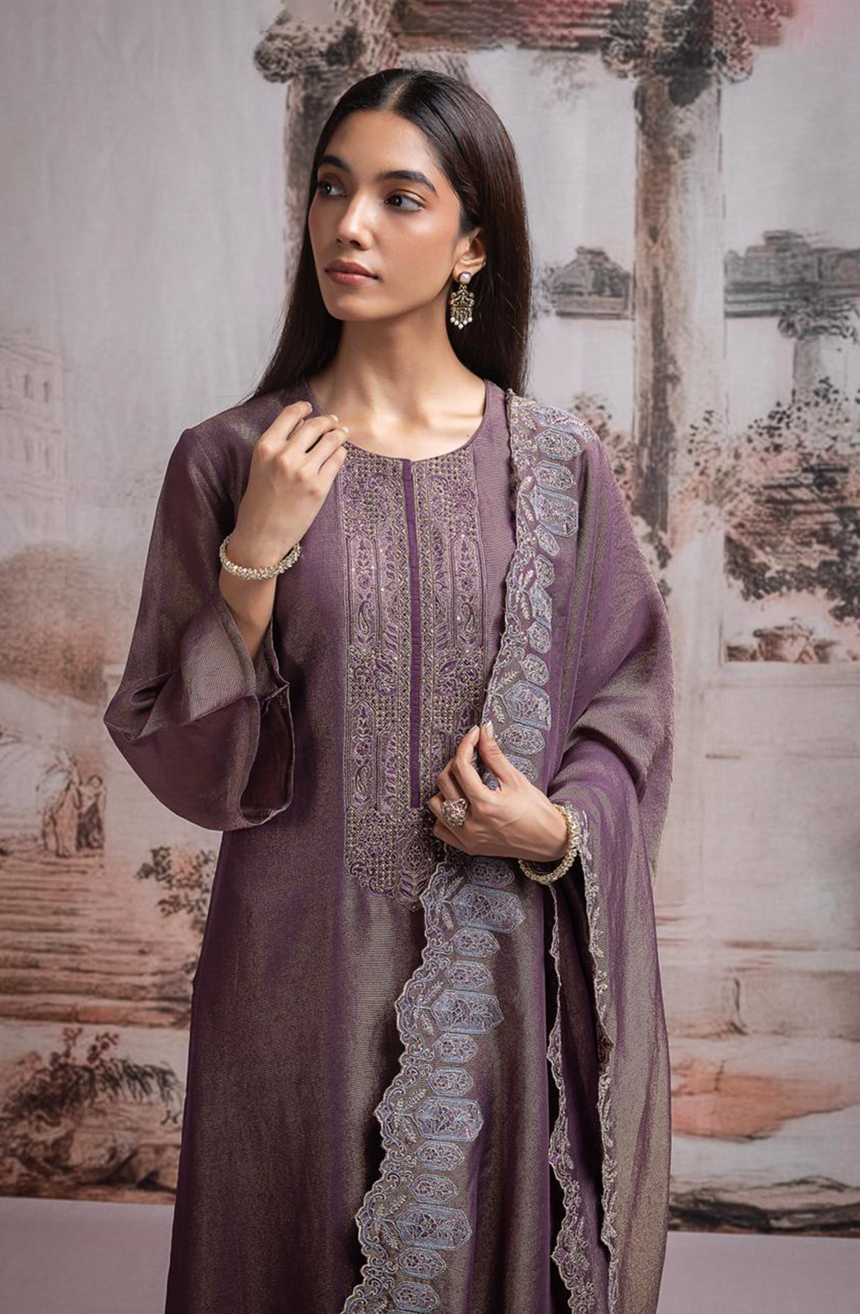 Wine Silk Suit set with Silk Dupatta - R157-SPR2513A