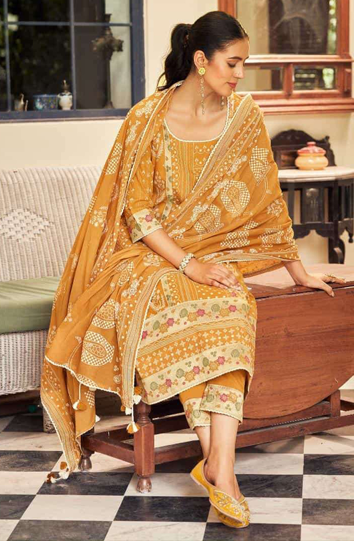 Mustard Pure Cotton Beautiful Suit Set with Dupatta - ROS10162