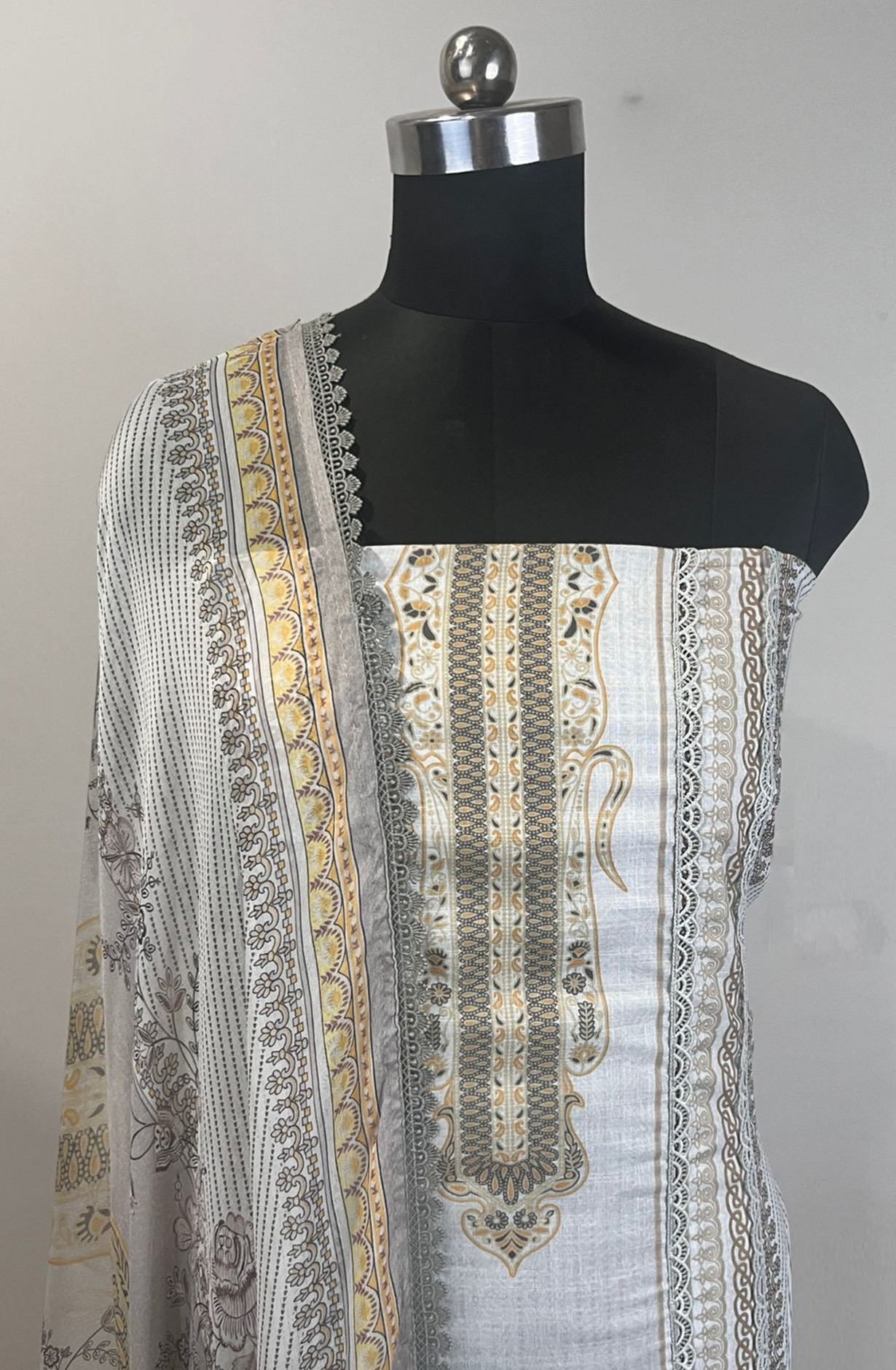 Grey Cotton Beautiful Suit Set with Dupatta - VAI1