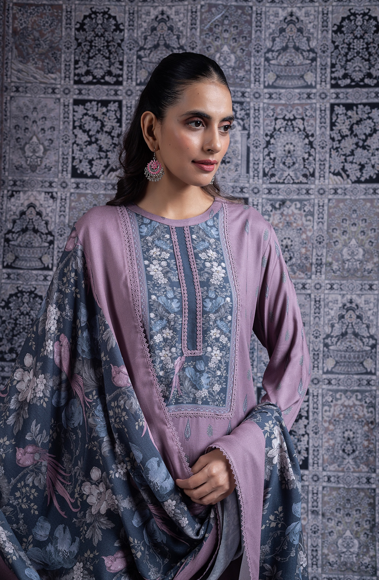 Pink Pashmina Suit set with Pashmina Dupatta - YAS2083A