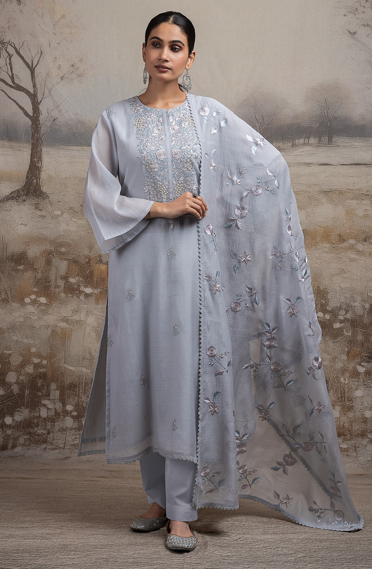 Blue Pure mul chanderi Suit Set with Dupatta - R157-SPR2591A