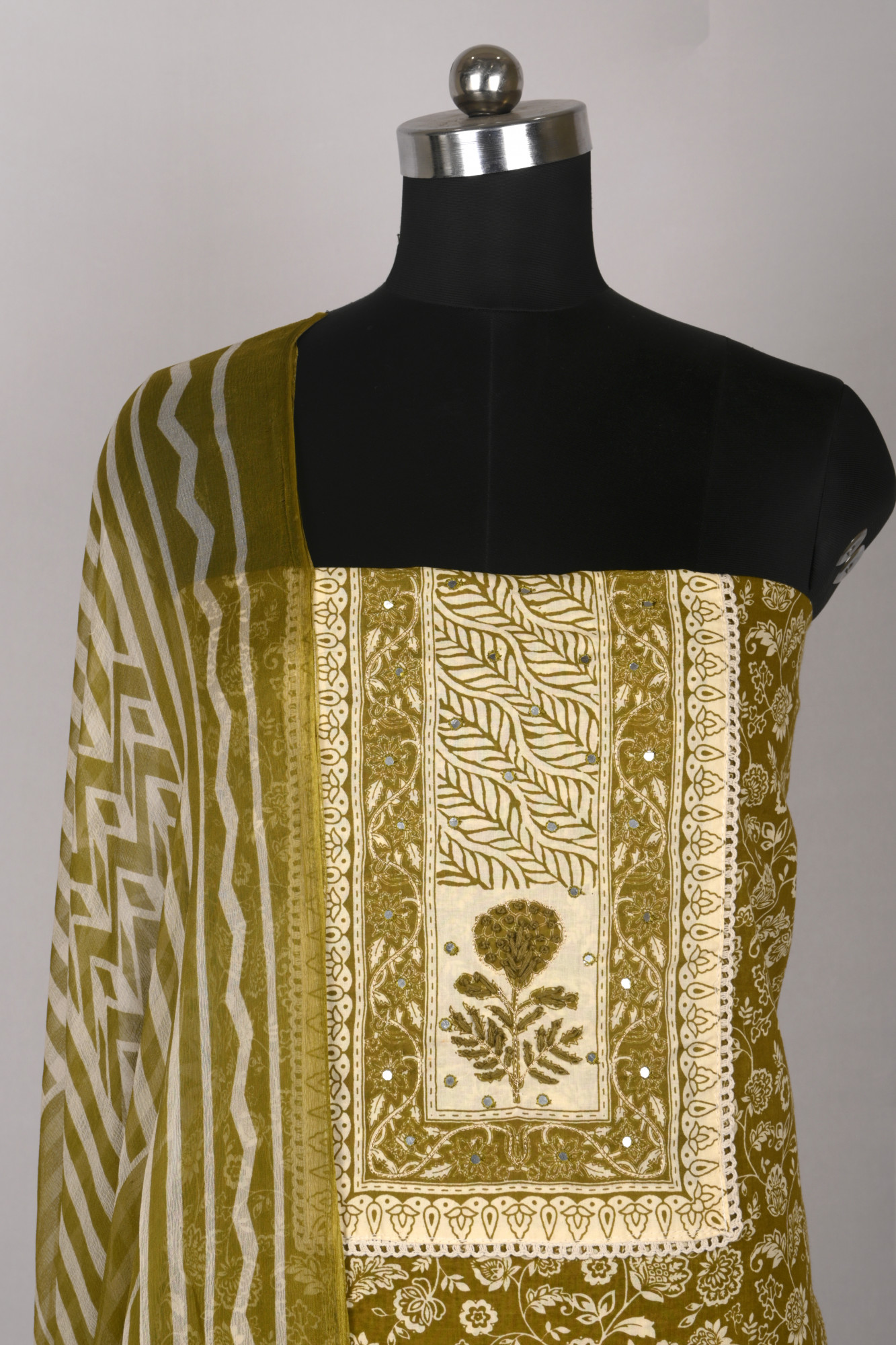 Mehndi Cotton Beautiful Suit Set with Dupatta - 983-4807-37-4D