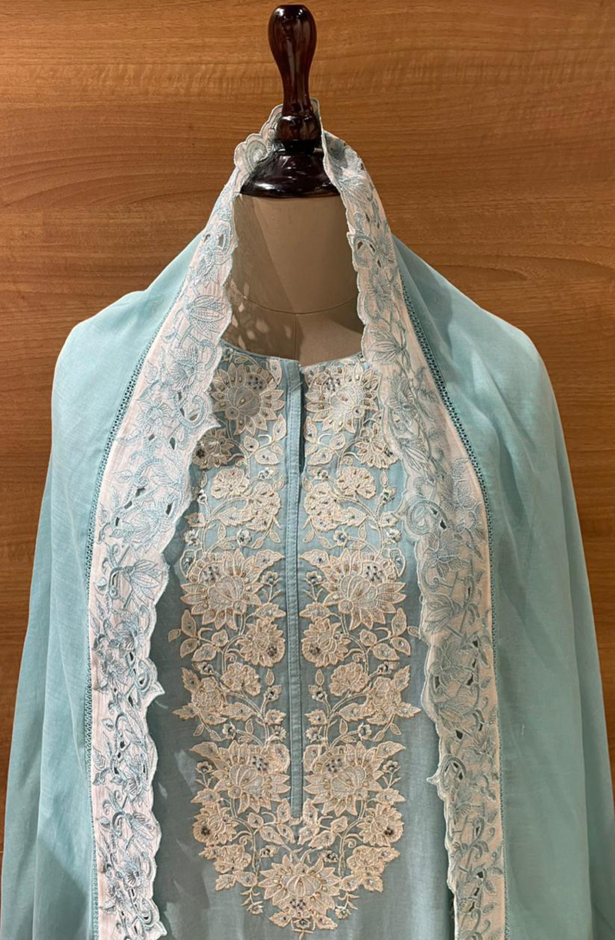 Blue Pure Mul Chanderi Embroidered Beautiful Suit Set with Dupatta - R157-SPR2594A