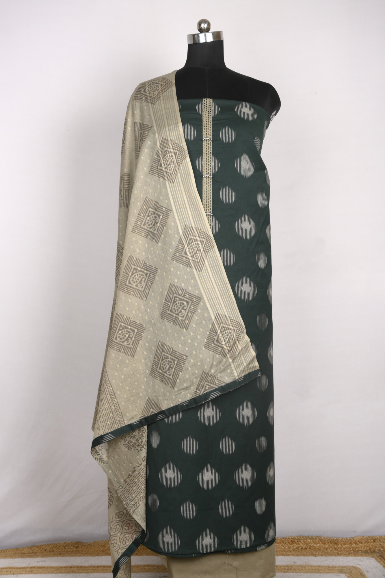 Green Handloom Cotton Beautiful Suit Set with Dupatta - 657-S25DEAN1044