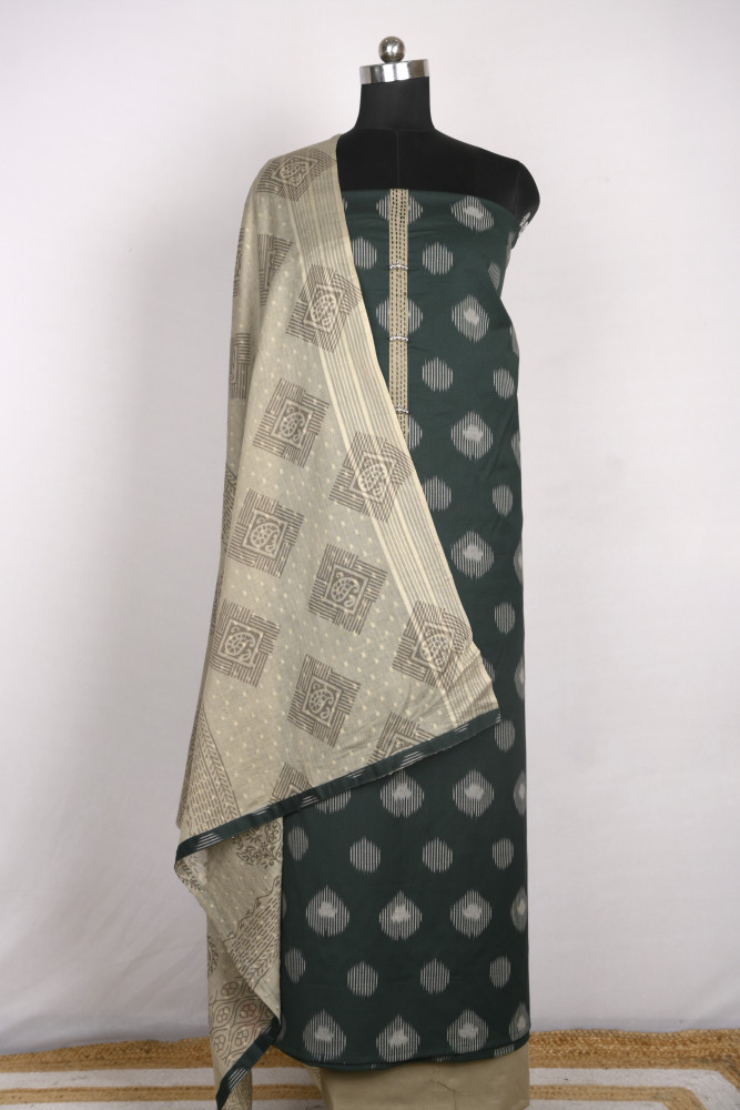 Image of Green Handloom Cotton Beautiful Suit Set with Dupatta - 657-S25DEAN1044