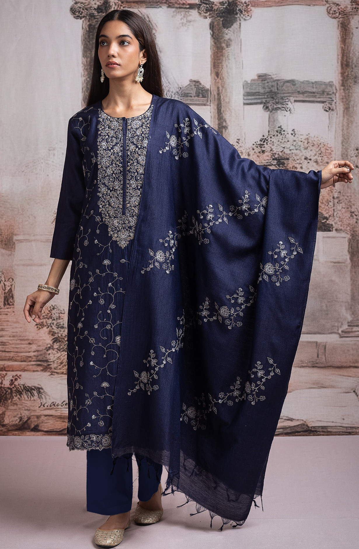 Blue Pure Monga Tussar Silk Suit with Dupatta - R157-SPR2506A