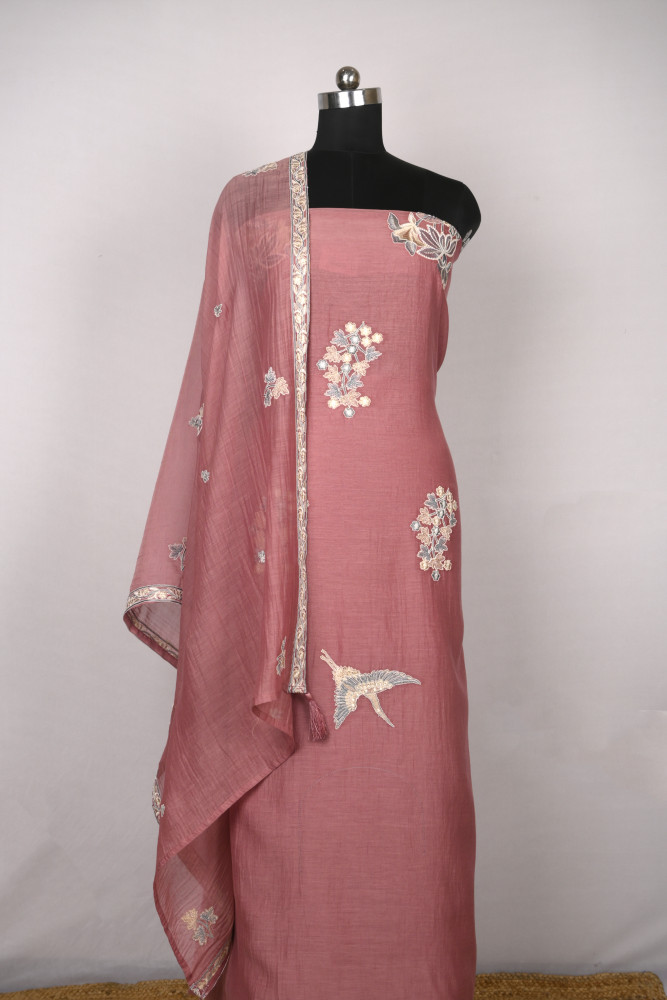 Image of Peach Mul Cotton Beautiful Suit Set with Dupatta - 996-MCHEMB1102A