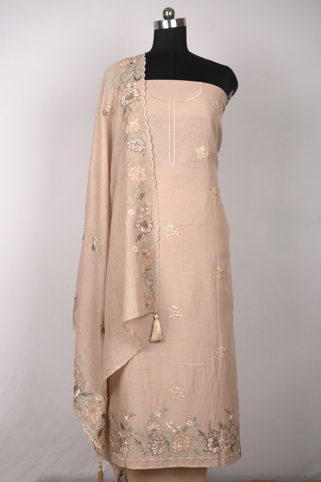 Beige Mul Cotton Beautiful Suit Set with Dupatta - 996-MCHEMB1112A