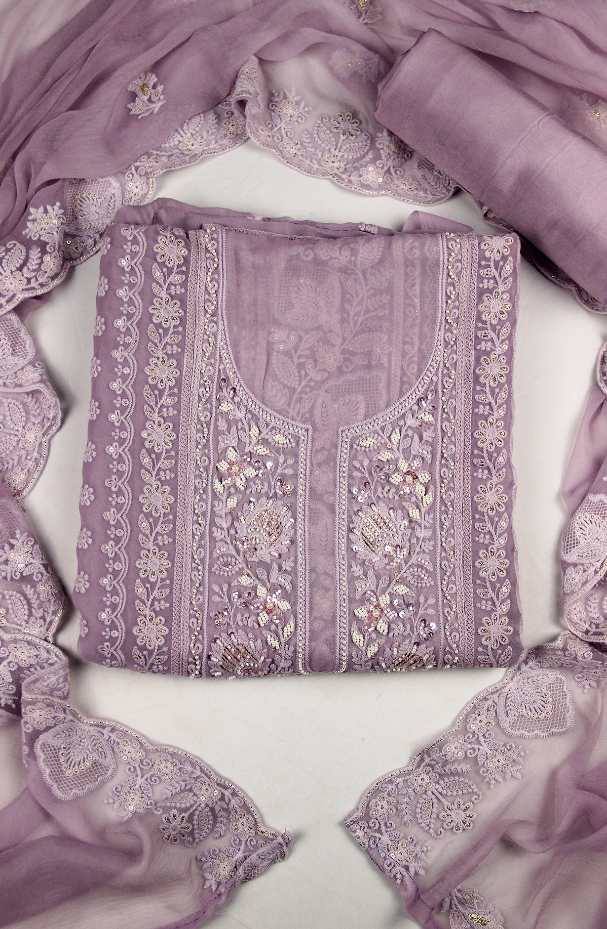 Purple Beautiful Georgette Suit Set with Dupatta - 606-10499C