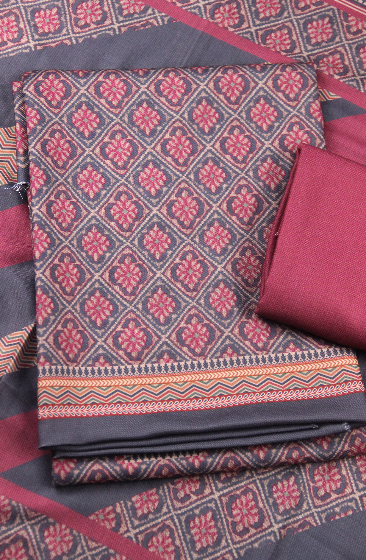 Blue Printed Spun Salwaar Suit with Shawl- ZAA1596C