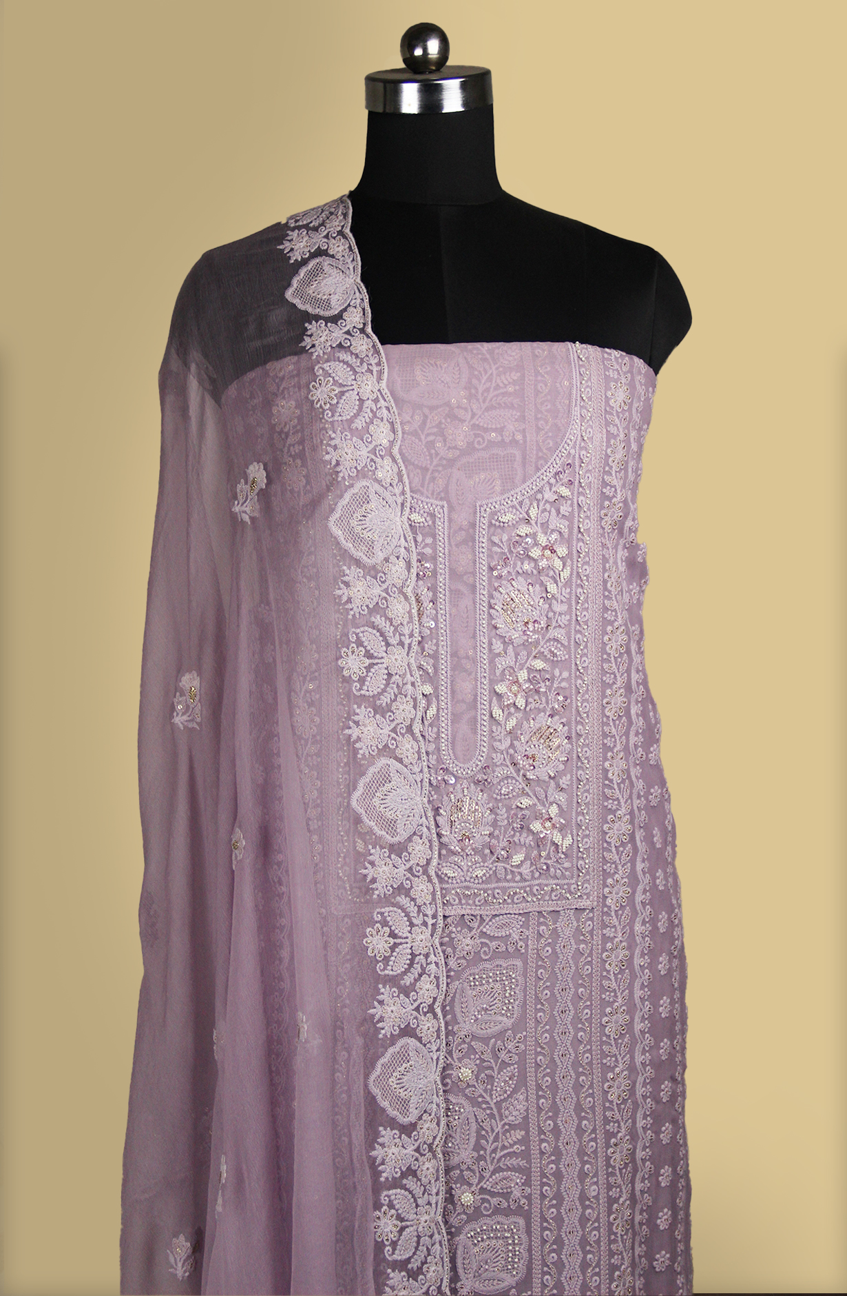 Purple Beautiful Georgette Suit Set with Dupatta - 606-10499C