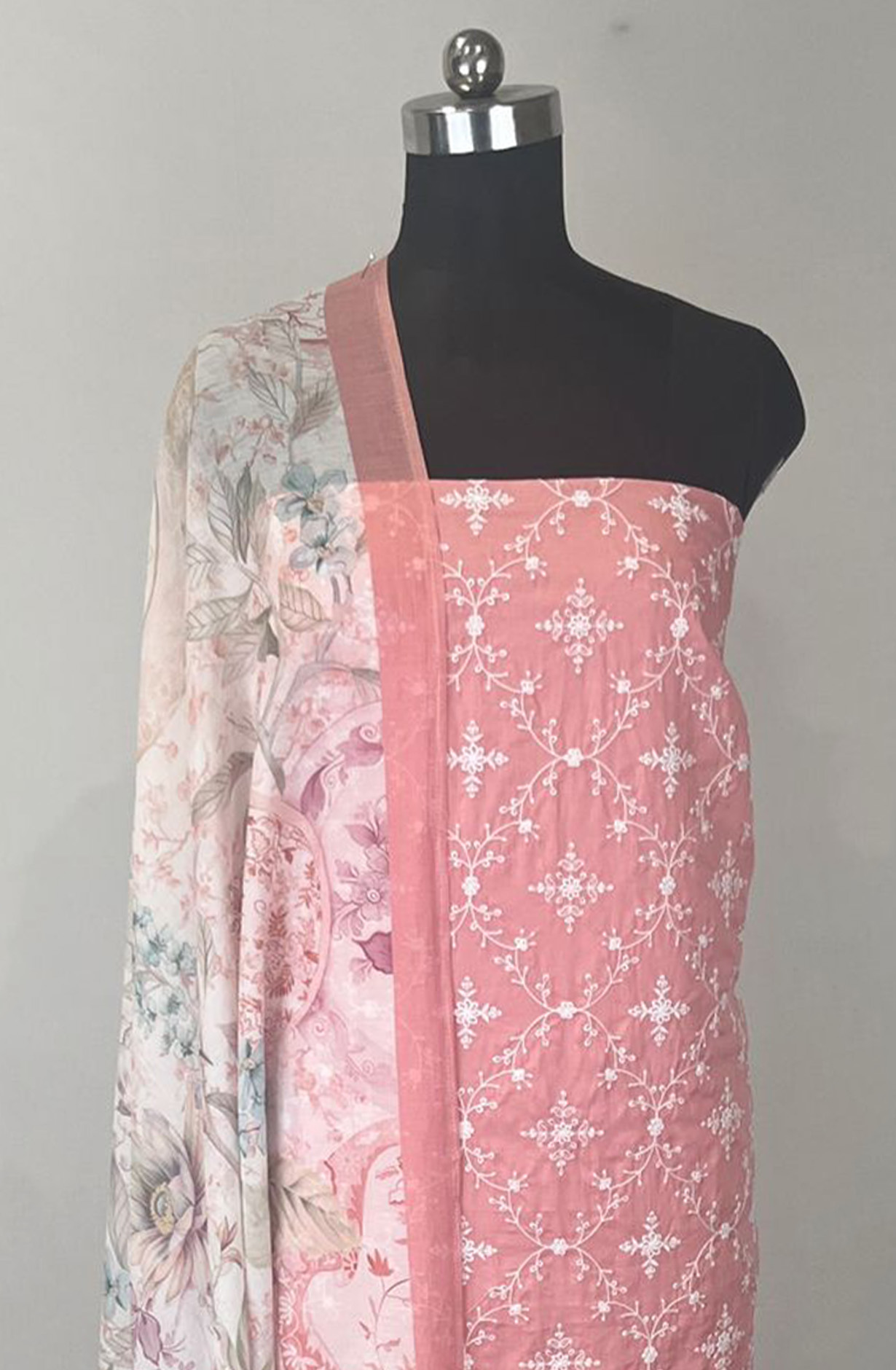 Pink Embroidered Beautiful Cotton Unstitched suit set with dupatta- VARV82A