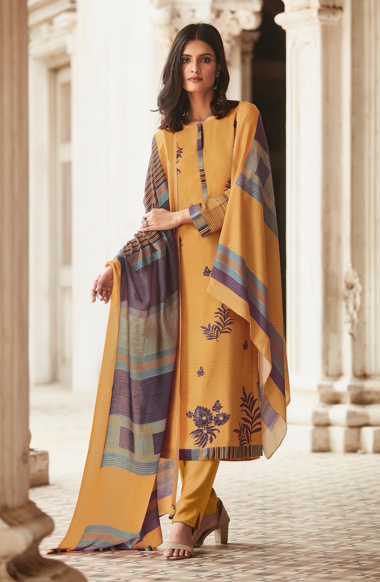Mustard Cotton Digital Printed Unstitched Salwar Kameez - ARO1369
