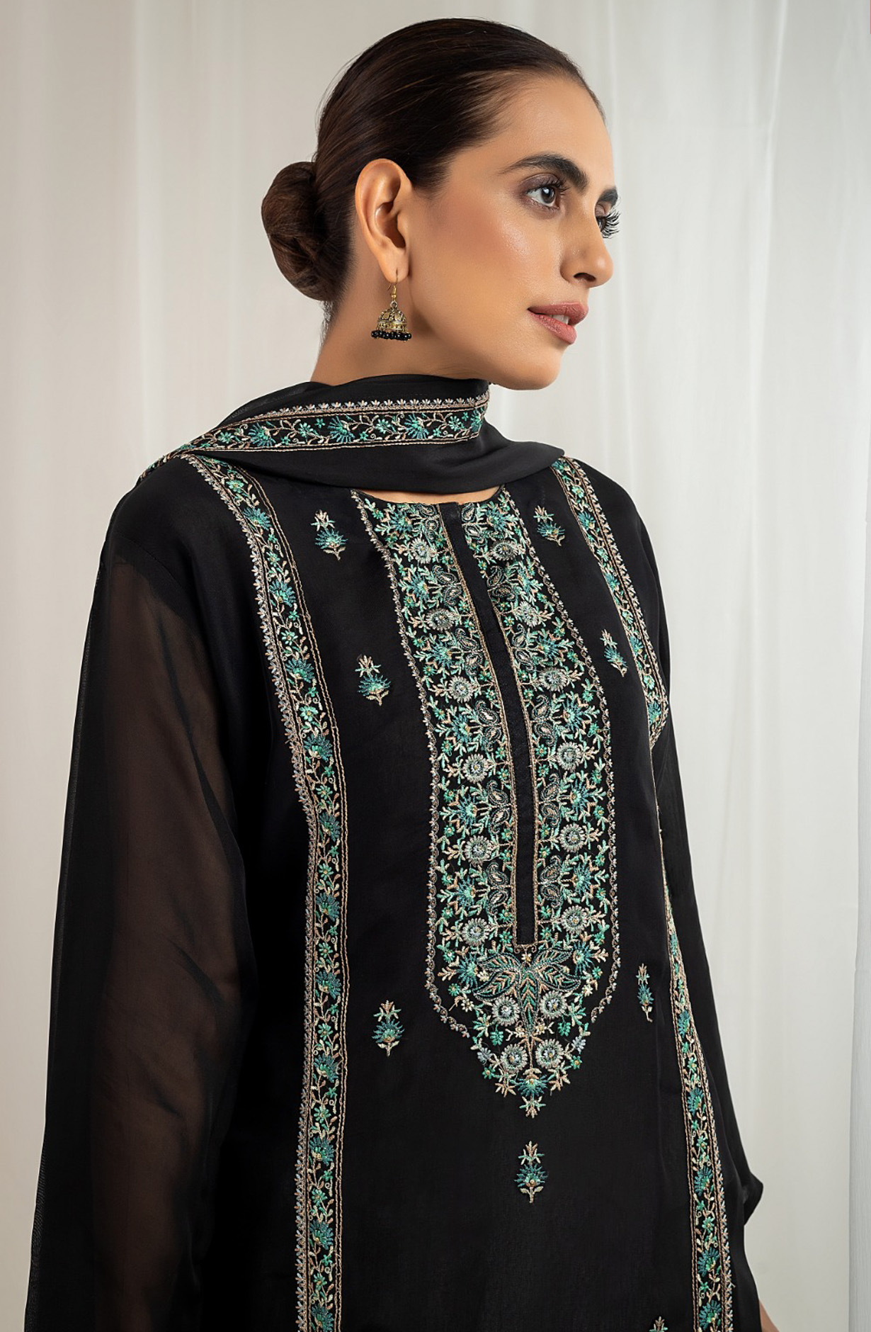 Black Organza Beautiful Embroidered Salwar Suit with Dupatta - R157-SPR1566A