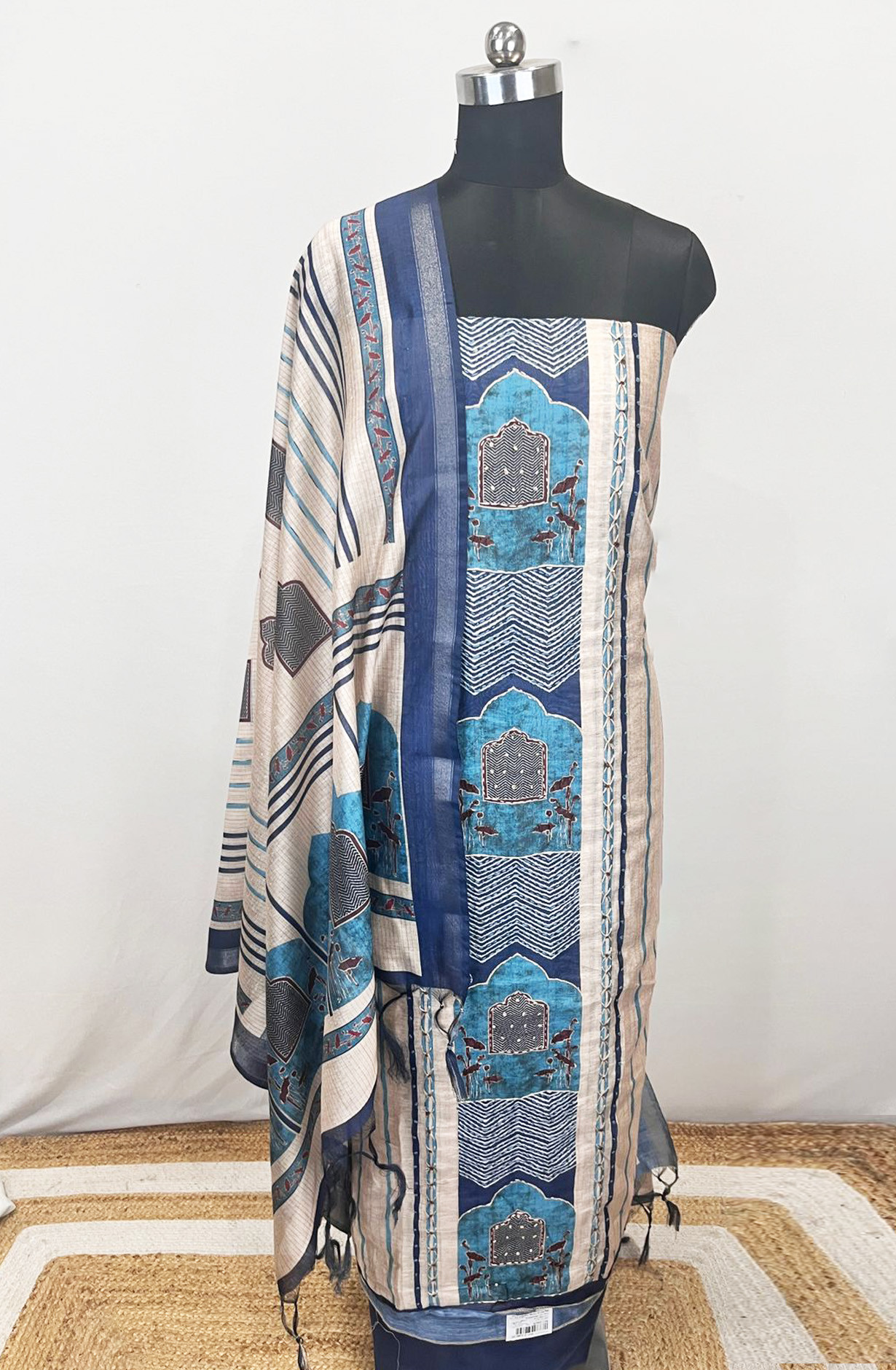 Blue Chanderi Unstitched Suit Set with Dupatta - 131-KE4157A