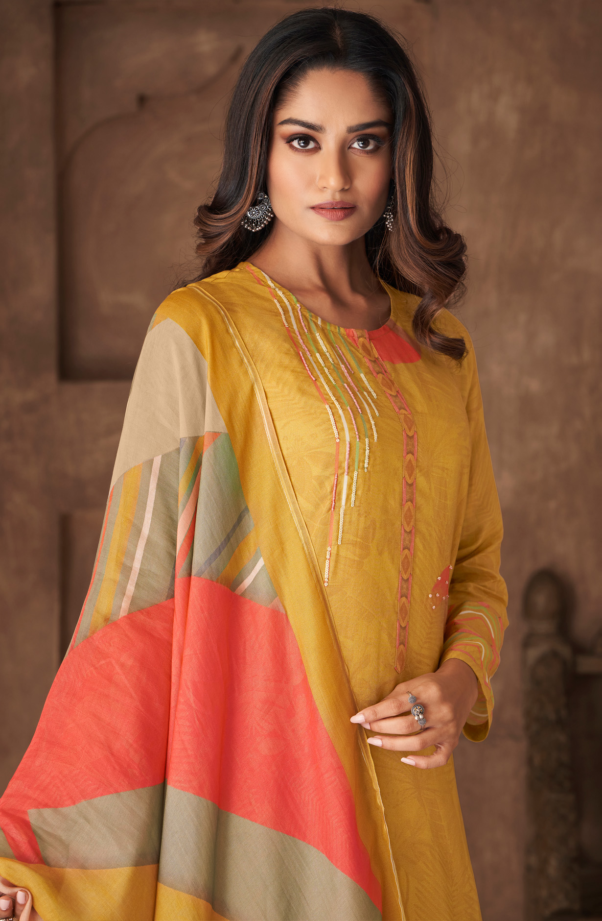 Mustard Cotton Digital Printed Unstitched Salwar Kameez - ITR552