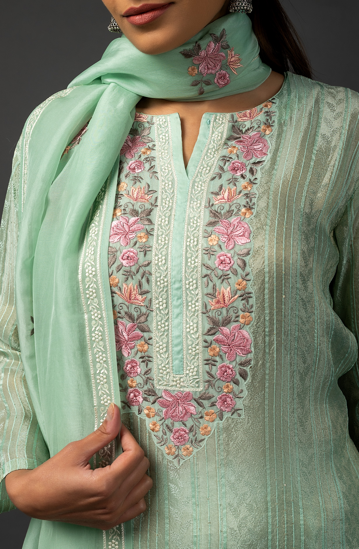 Sea Green Beautiful Organza Salwar Kameez with Dupatta - R157-SPR1445C