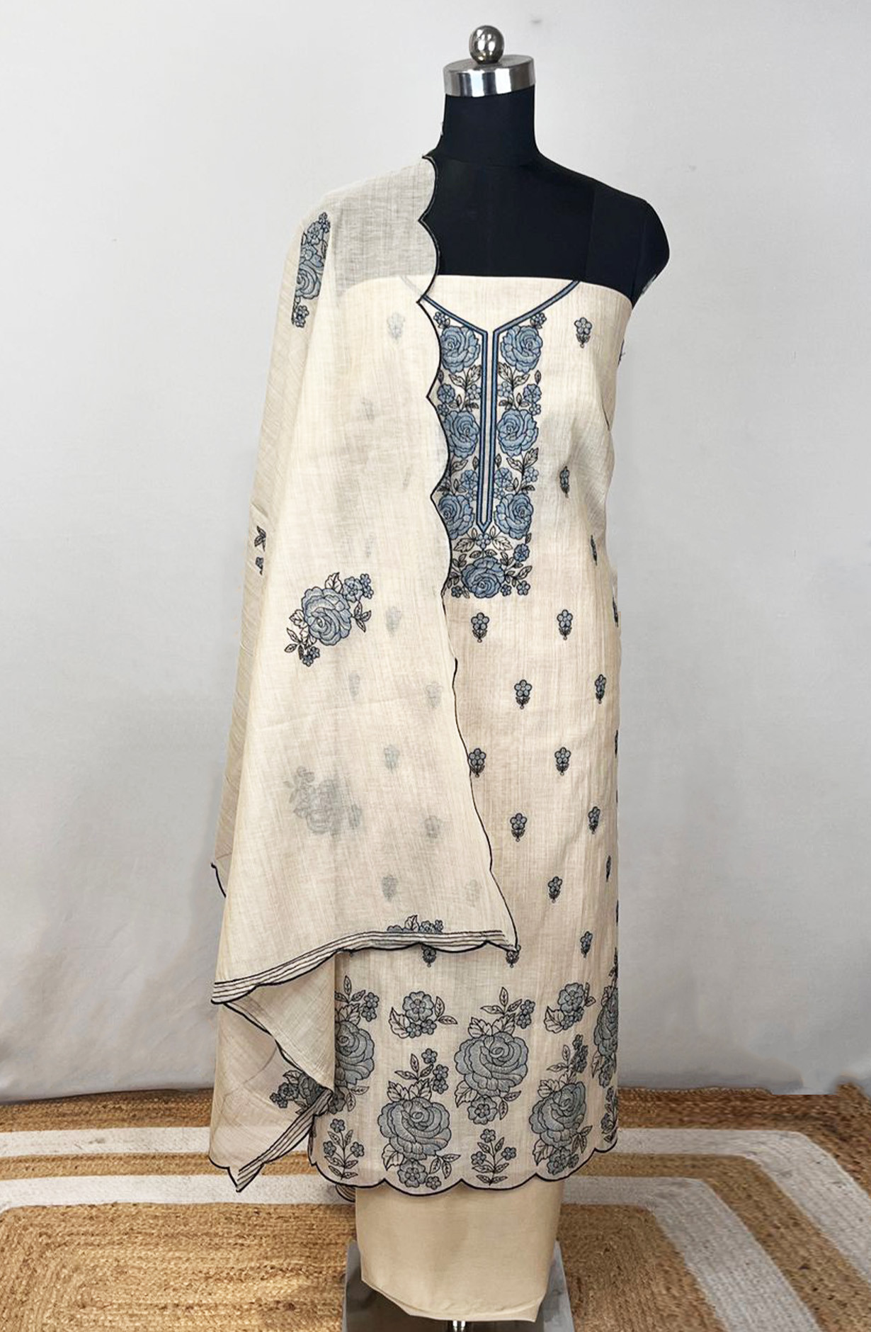 Blue Linen Unstitched Beautiful Suit Set with Dupatta - 131-EE5489A