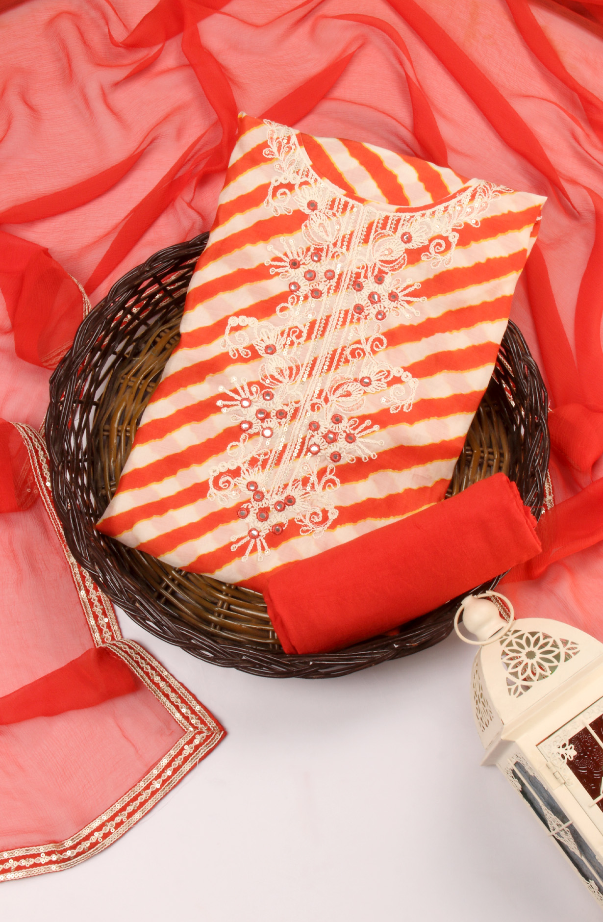 Rust Muslin Beautiful Semi-stitched Salwar Suit with Chiffon Dupatta - 131-MT8042