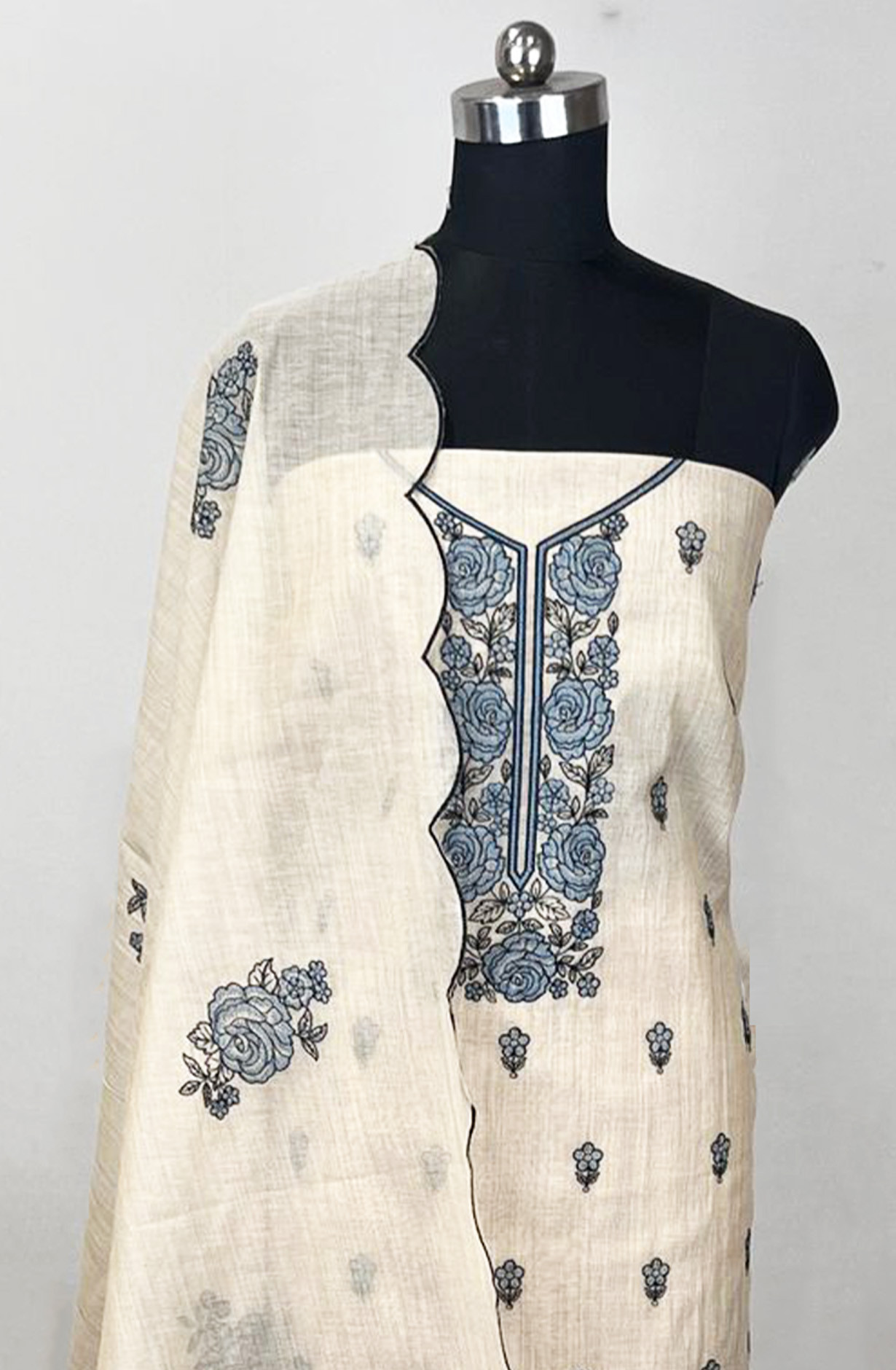 Blue Linen Unstitched Beautiful Suit Set with Dupatta - 131-EE5489A