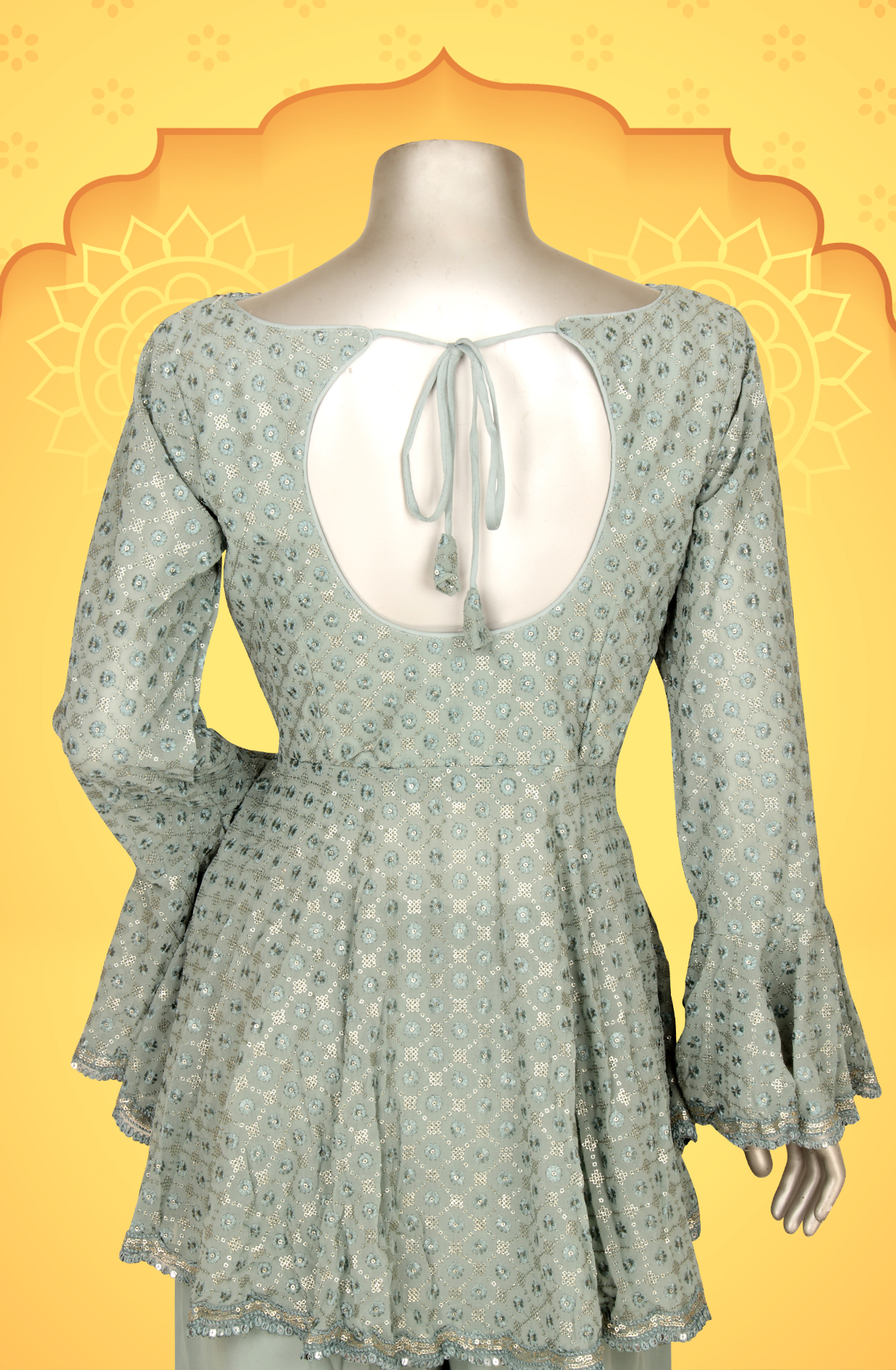 Sea Green Designer Georgette Partywear Readymade Sharara Suit - 131-D5918A