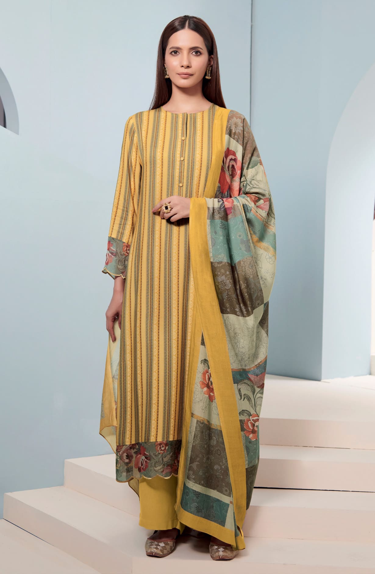 Mustard Cotton Digital Printed Salwar Dress Material - LAK5520