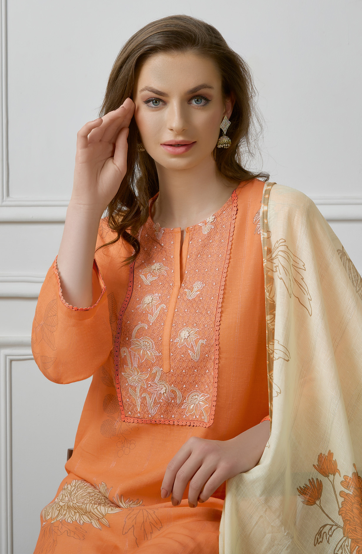 Orange Linen Beautiful Digital Printed Salwar Kameez - ZEH918