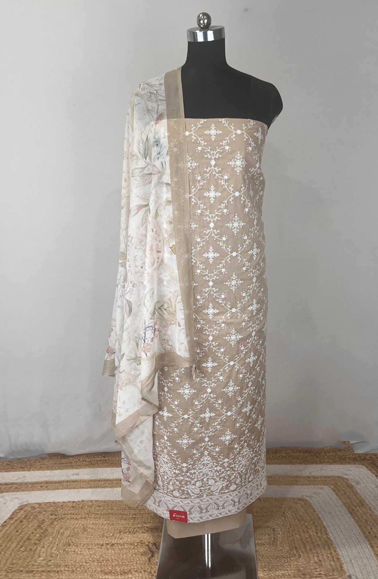 Fawn Embroidered Beautiful Cotton Unstitched suit set with dupatta- VARV82D