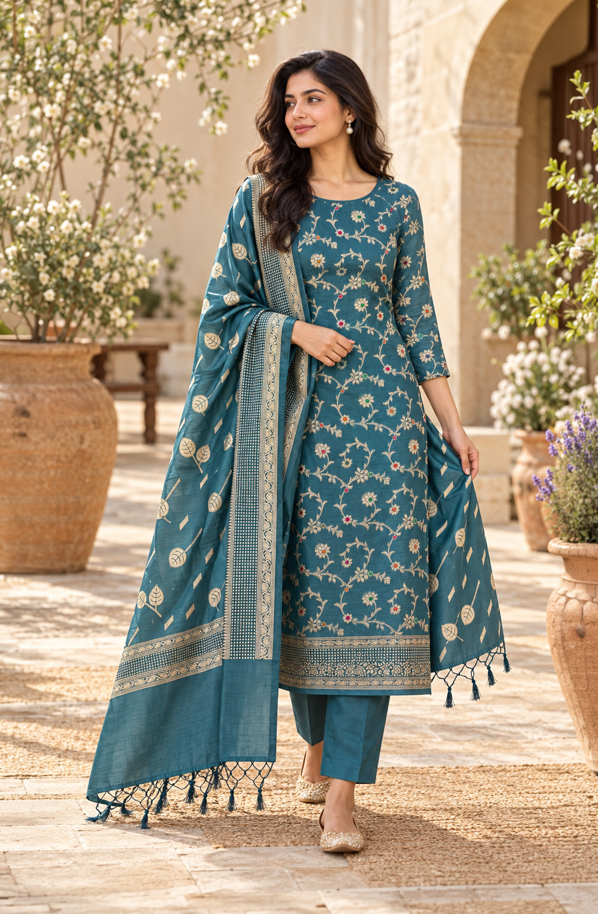 Blue Chanderi Silk Unstitched Suit-Set with Beautiful Dupatta - SVACHN1301B