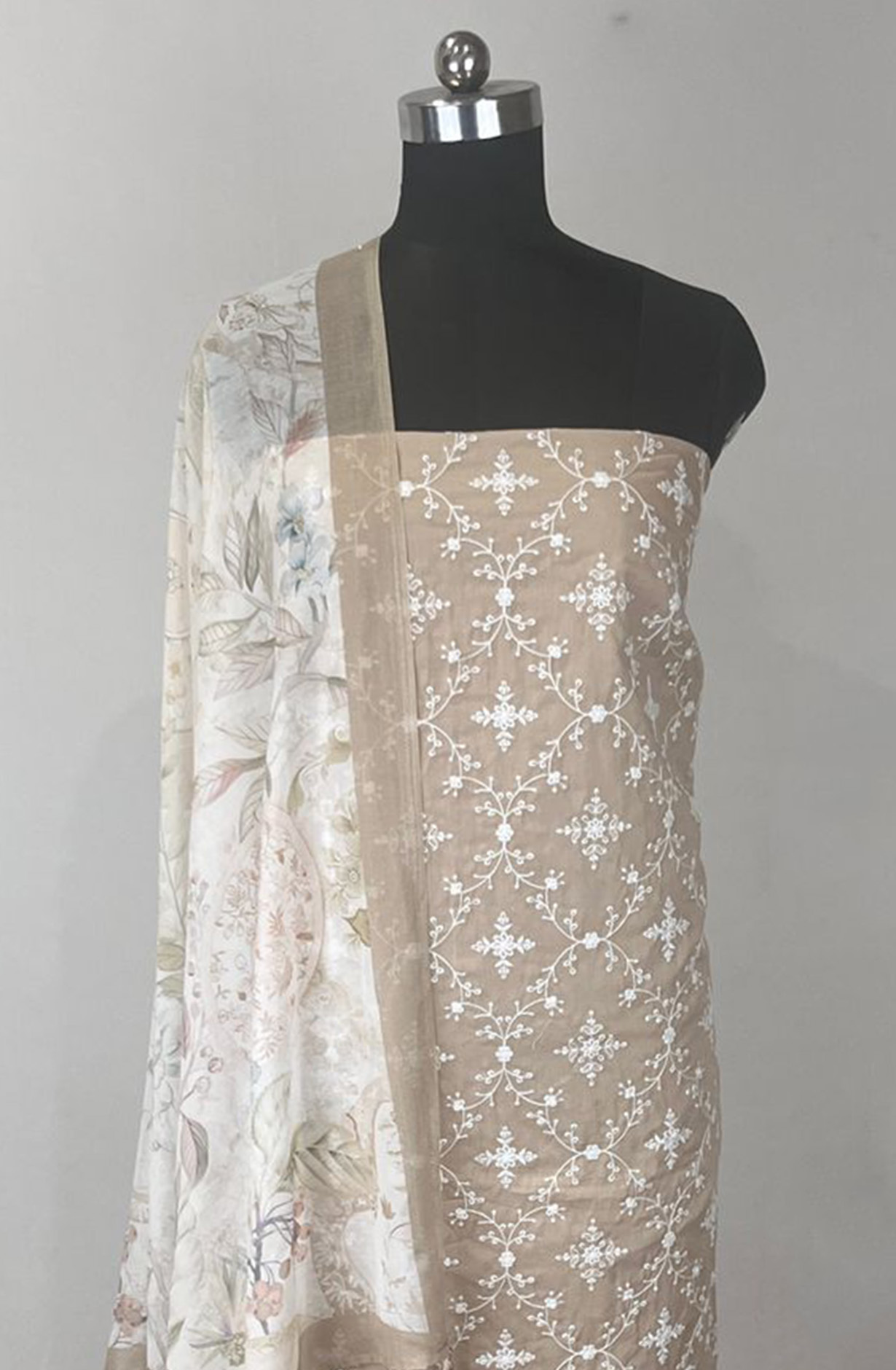 Fawn Embroidered Beautiful Cotton Unstitched suit set with dupatta- VARV82D