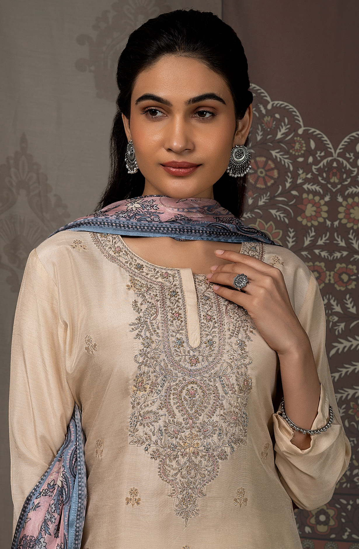 Cream Designer Festive Wear Muslin Salwar Kameez - R157-SPR1477A