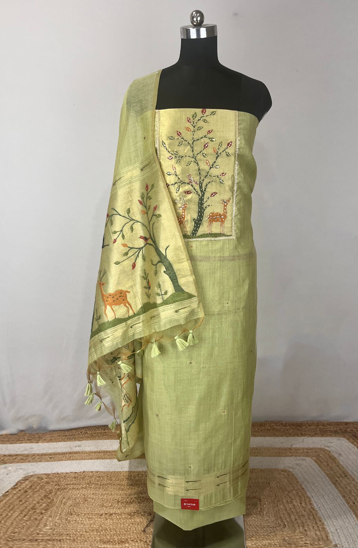 Mehndi Chnaderi Unstitched suit set with dupatta- 811-OF094C
