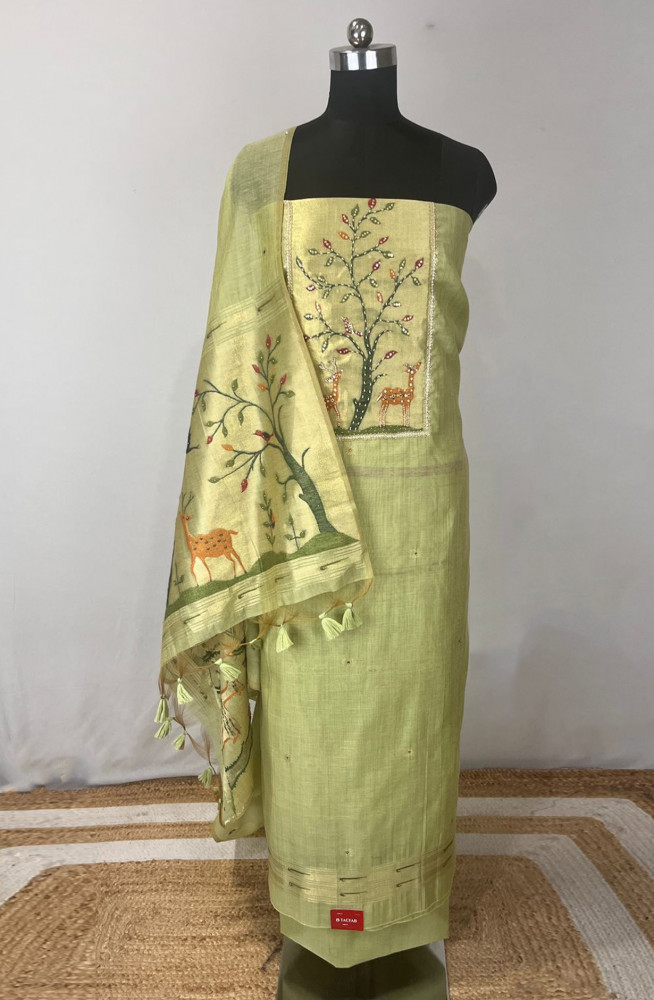 Image of Mehndi Chnaderi Unstitched suit set with dupatta- 811-OF094C