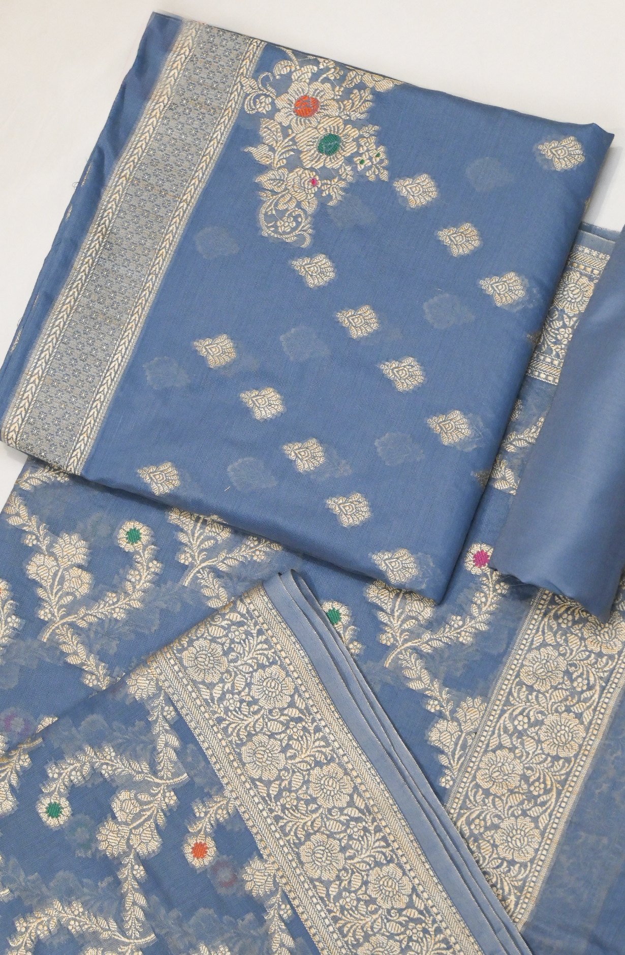 Light Blue Chanderi Suit Set with Dupatta - 1021-MNGKHC-1E