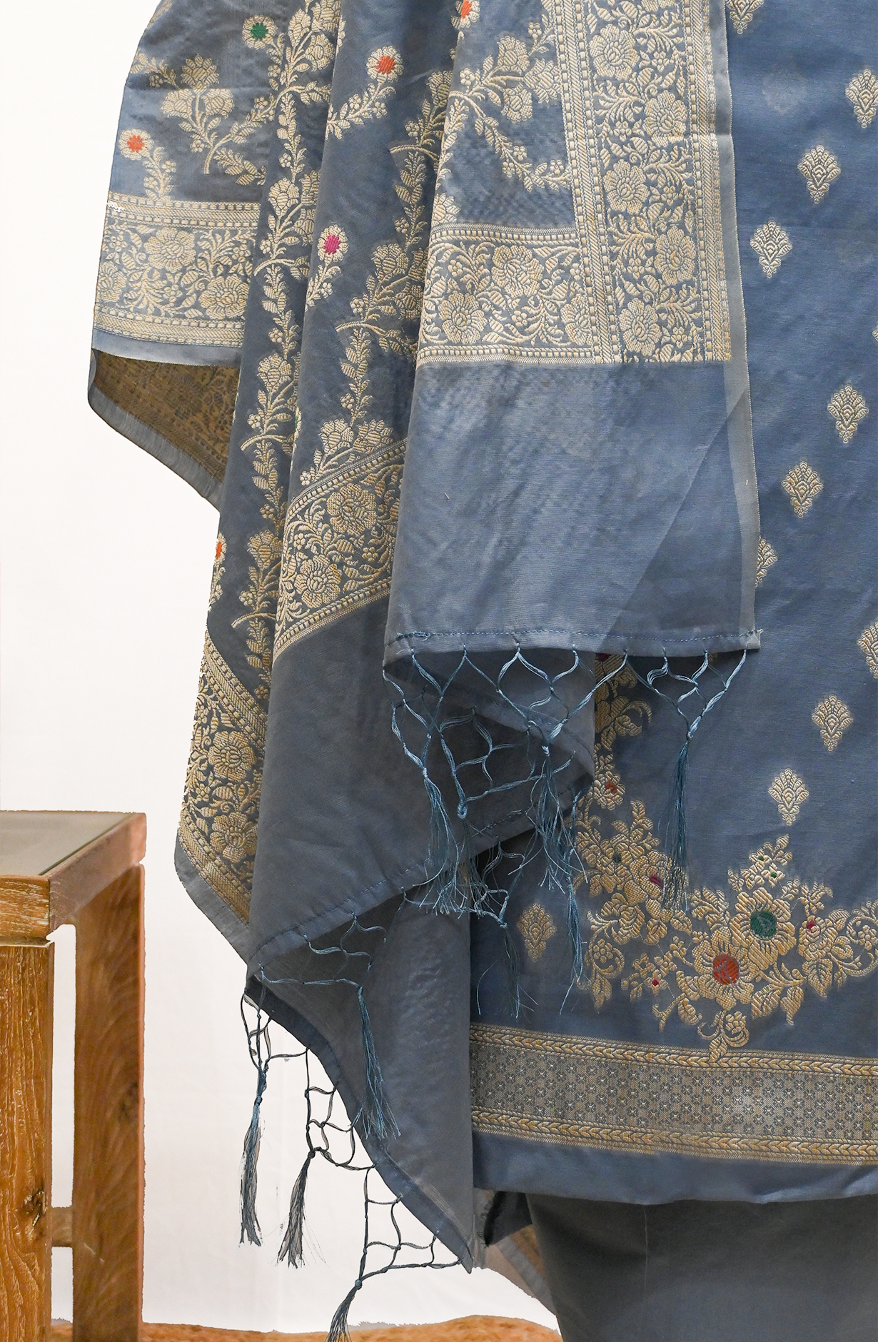 Light Blue Chanderi Suit Set with Dupatta - 1021-MNGKHC-1E