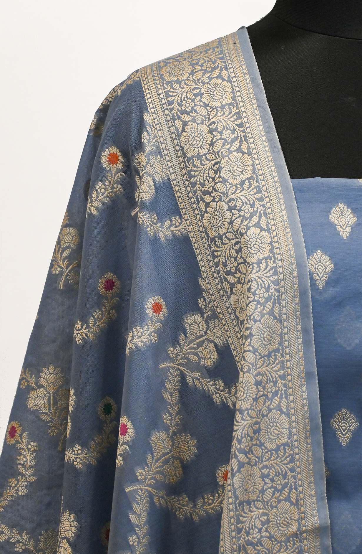 Light Blue Chanderi Suit Set with Dupatta - 1021-MNGKHC-1E