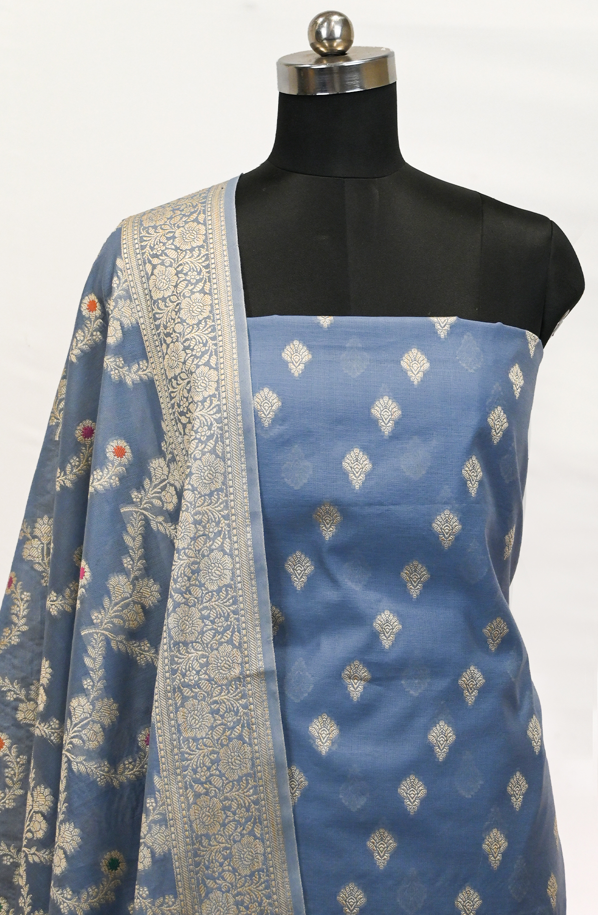 Light Blue Chanderi Suit Set with Dupatta - 1021-MNGKHC-1E
