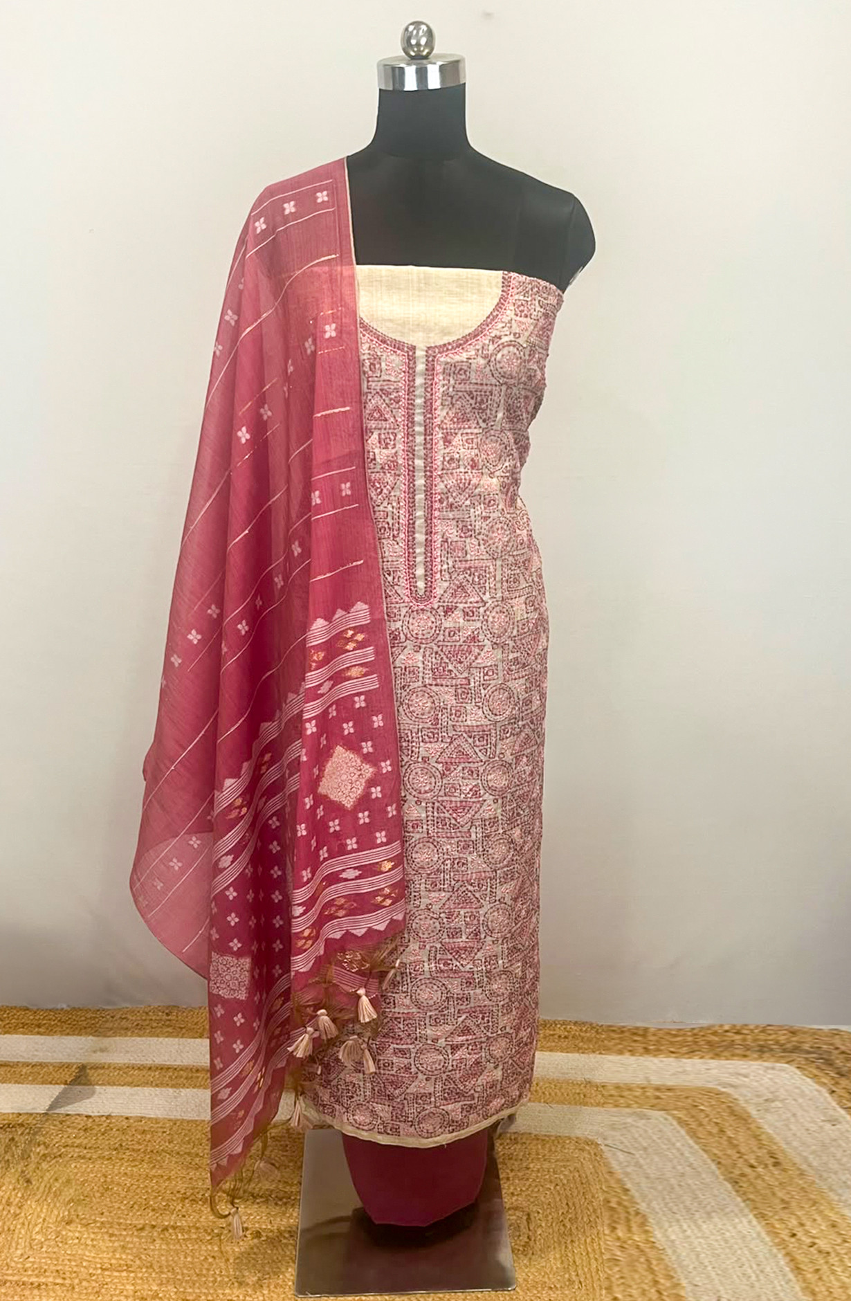 Wine Chanderi Unstitched Suit Set with Beautiful Dupatta - 986-KFS90B
