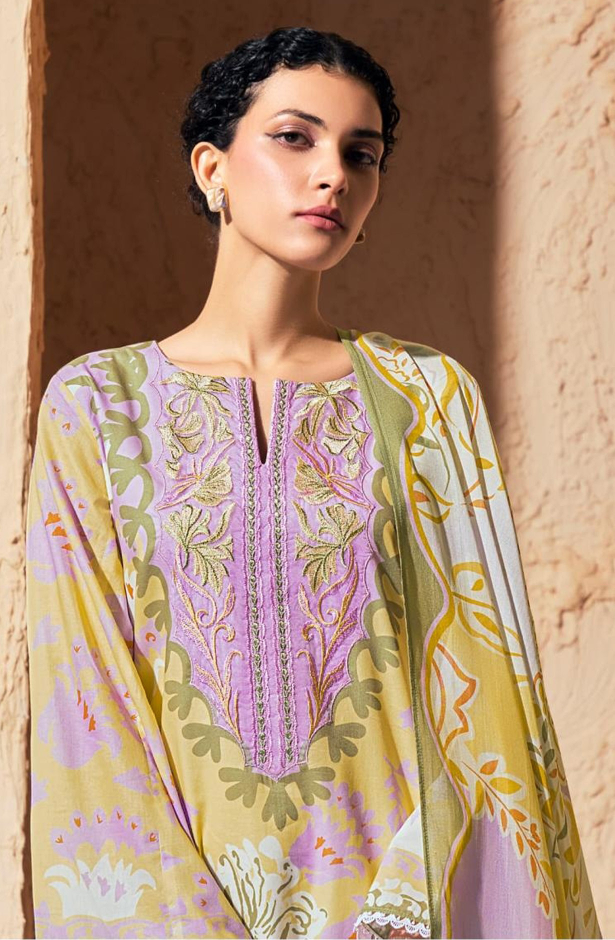 Yellow Pure Cotton Lawn Suit set with Dupatta- JOY343